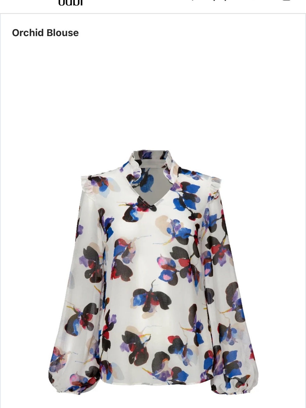 CAbi Cream Floral V-Neck Blouse with Blue, Purple & Red Accents